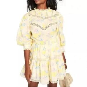 LoveShackFancy Target Louise Dress Medium Yellow Floral Cotton Lace Cottage Boho